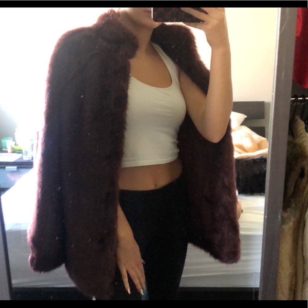 BURGUNDY FURRY COAT